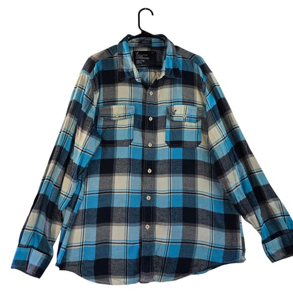 American Eagle Mens Light Blue Athletic Fit Flannel Size XXL - Picture 1 of 9